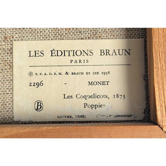 Monet's Poppies Les Coquelicots Braun Edition 1958 Oil Painting Canvas Louvre - Picture 5 of 5